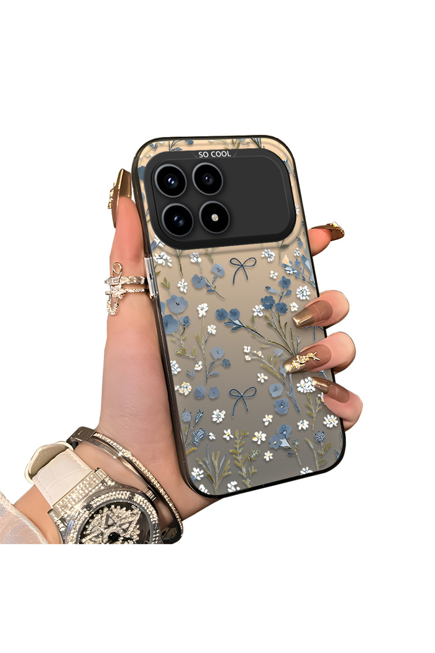 Redmi K90 5g Compatible Blue Flower and Ribbon Hard Phone Case, Shock Protection