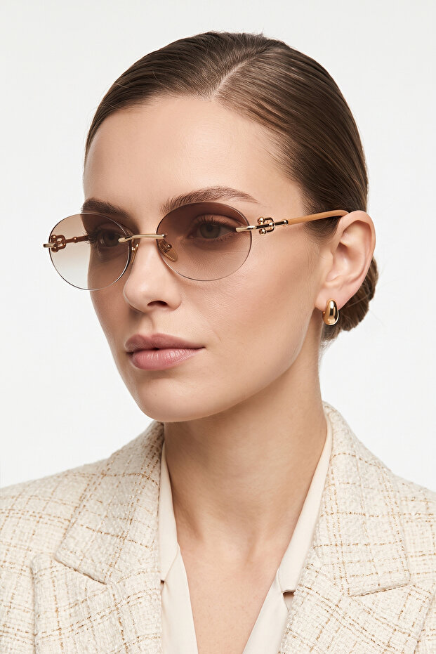 Uv400 Protection Inner Antri Refle Coating Oval Rimless Women's Sunglasses
