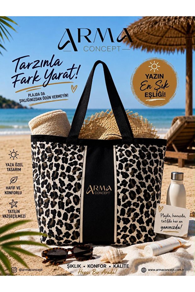 Leopard Print Tote Beach Bag – Multi-Purpose Large Size Shoulder and Shopping Bag