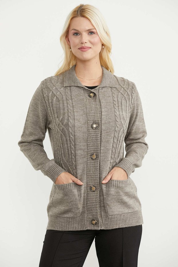 Motif Detailed Knitwear Cardigan - Brown