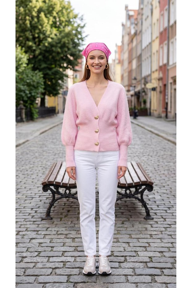 Fashionable V-Neck, Metal Buttoned, Stylish Cardigan
