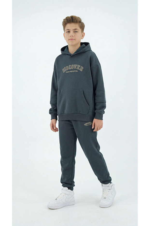 Embroidered Boys' Hooded Kangaroo Pocket Tracksuit Set