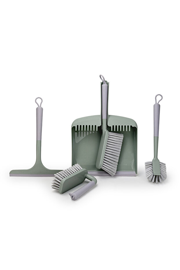 5-Piece Cleaning Set – Mini Dustpan & Broom with Comb Teeth, Dish Scrub Brush with Scraper