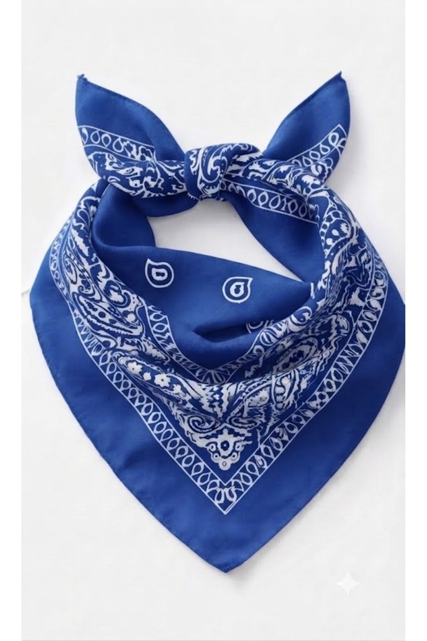 100% Cotton Ethnic Patterned Saks Blue Women's Bandana