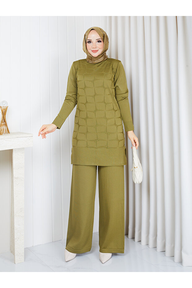 Cold Yarn Self-Star Patterned Tunic Pants Set