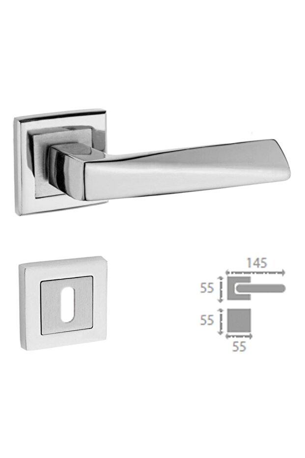 Pyramid Nickel Satin Door Handle with Square Badge Room (Tk)