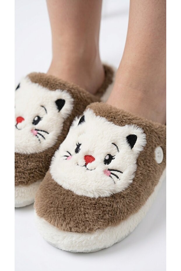 Women's Plush House Slippers with Cat Pattern, Soft, Warm, Furry, Comfortable Home - Dowry - Bundle Slippers