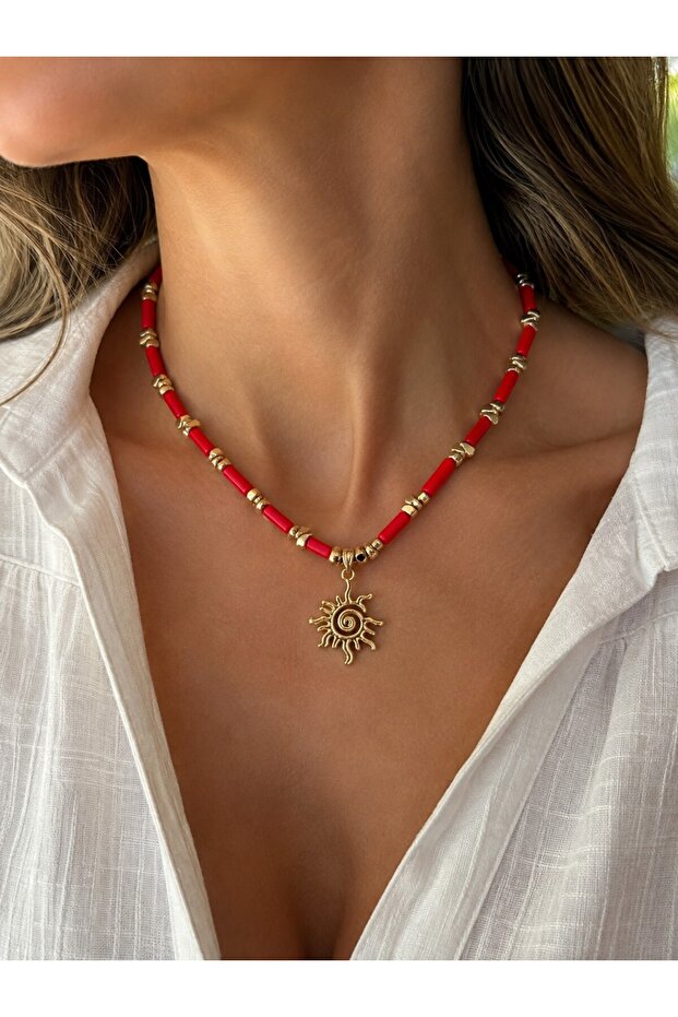 Spiral Sun Red Women's Necklace