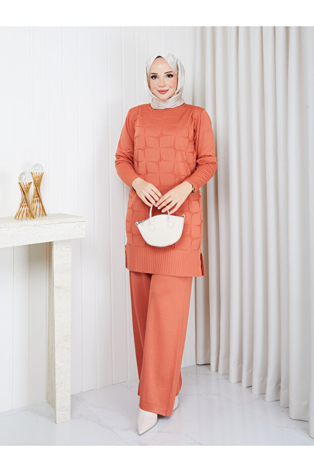 Cold Yarn Self-Star Patterned Tunic Pants Set