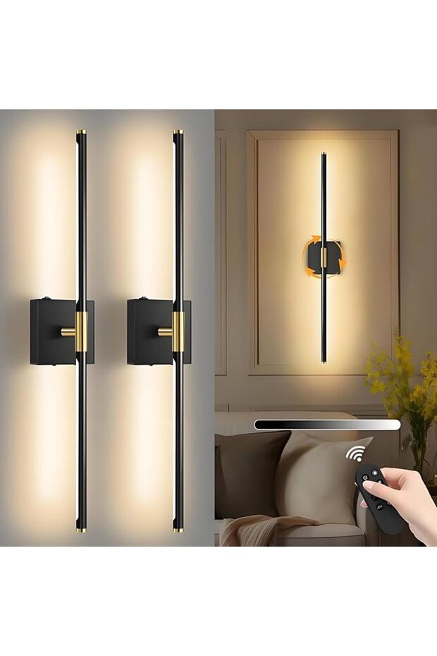 مجموعة من 2 مصباح جداري يعمل بالبطارية، أضواء جدارية لاسلكية قابلة لإعادة الشحن عبر USB مع جهاز تحكم عن بعد، 3