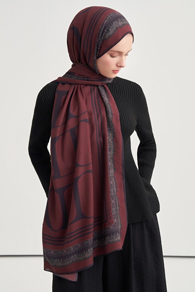 Monogram Pattern Norena Wool Shawl Plum
