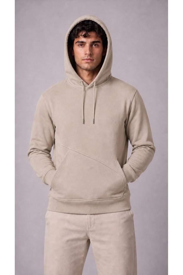 Men's Stone Hooded Sweatshirt 3 Thread Soft Fabric with Side Pockets