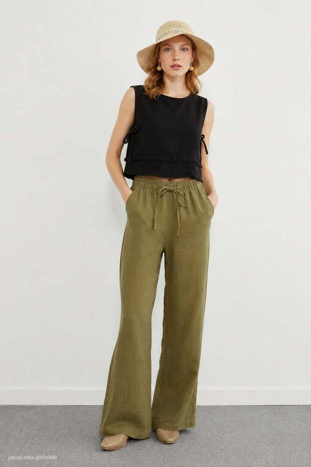 Women's Wide Leg Muslin Trousers 8018