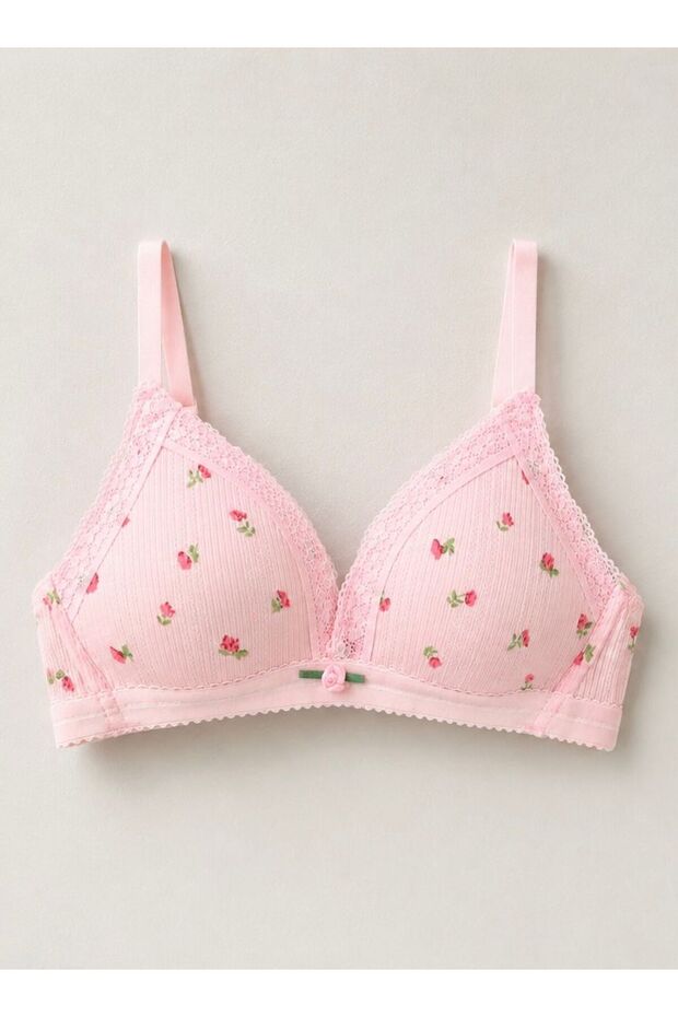 Women's Young Girls 100% Cotton Pink Floral Patterned Training Bra