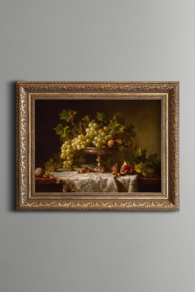 Grapes and Figues in a Silver Bowl - Vintage Patterned Plate - Thick Model