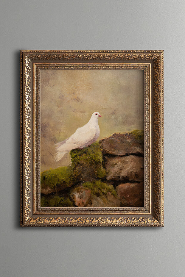 White Dove - Vintage Patterned Painting - Thick Model