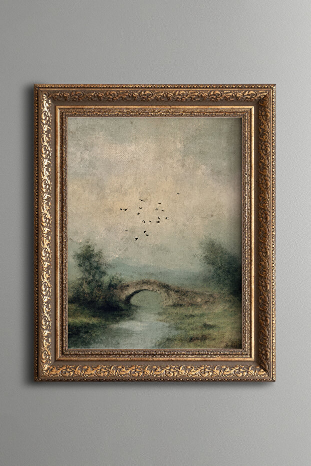 Stone Bridge in the Foggy Valley - Vintage Patterned Painting - Thick Model