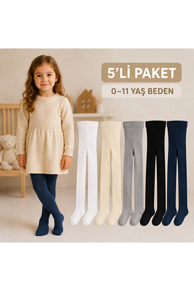 Unisex Baby Kids Cotton Plain Pantyhose 5 Pack Mixed Colors 0-11 Years