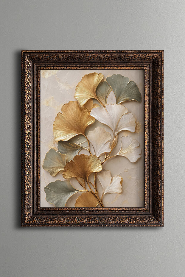 Golden Ginkgo Branch - Vintage Patterned Painting - Thick Model