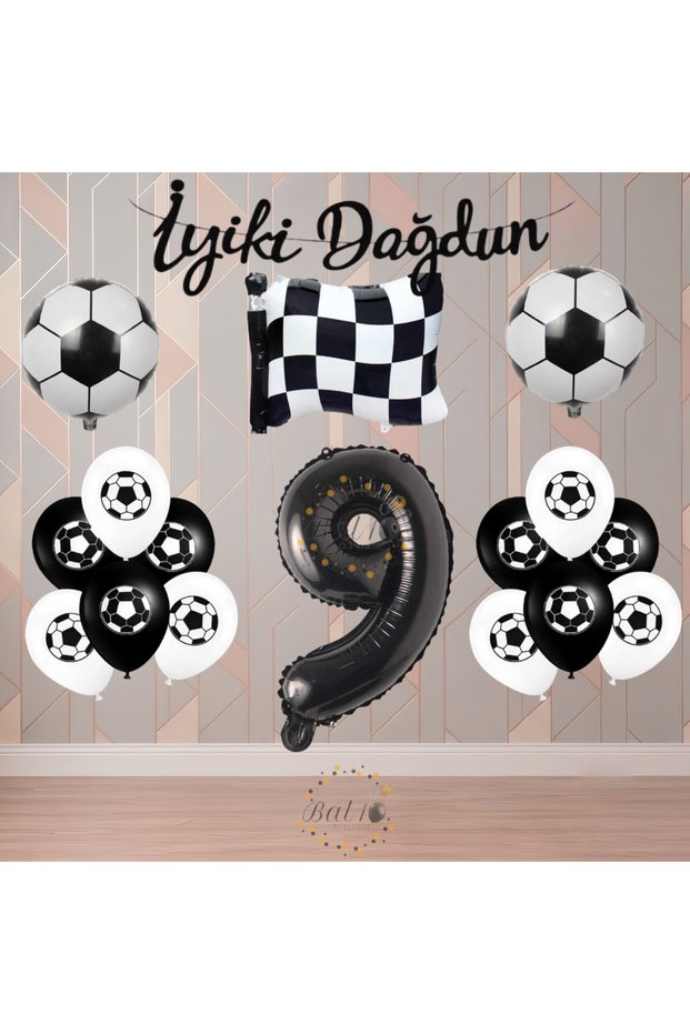Bal10 Black-White Football Fan-Themed Birthday Party Set Age-9