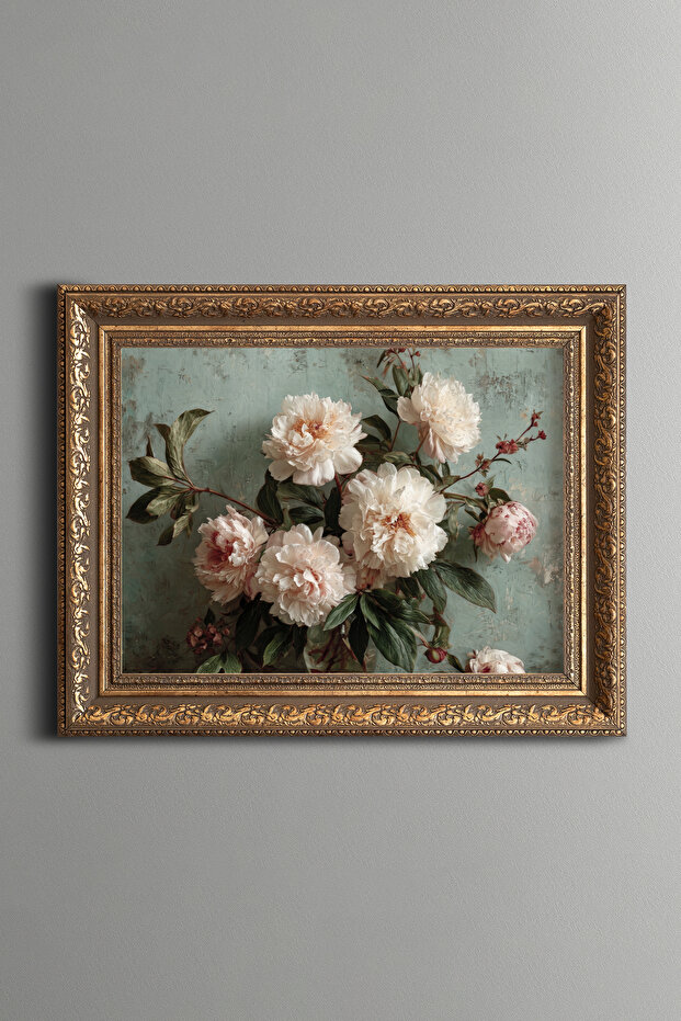 White Peonies - Vintage Patterned Painting - Thick Model