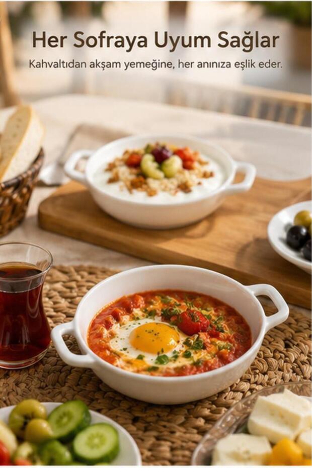 Double Handle White Porcelain Oven Dish and Serving Bowl 12X15 cm - Breakfast Appetizer and Soufflé Casserole Dish