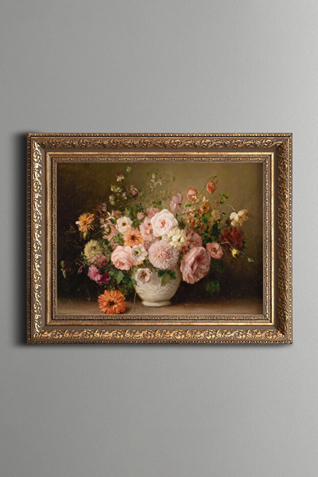 Pink Flowers in a Vase - Vintage Patterned Painting - Thick Model