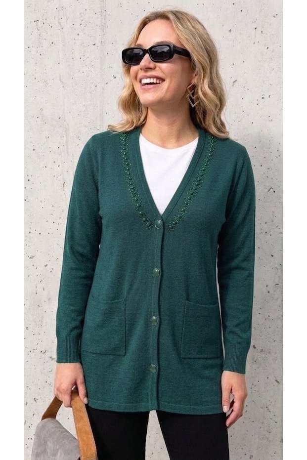 Stone-Embellished Steel Knitted Tricot Women's Jacket