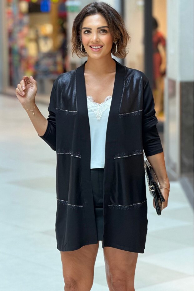 Black Color Plain Stone Cardigan