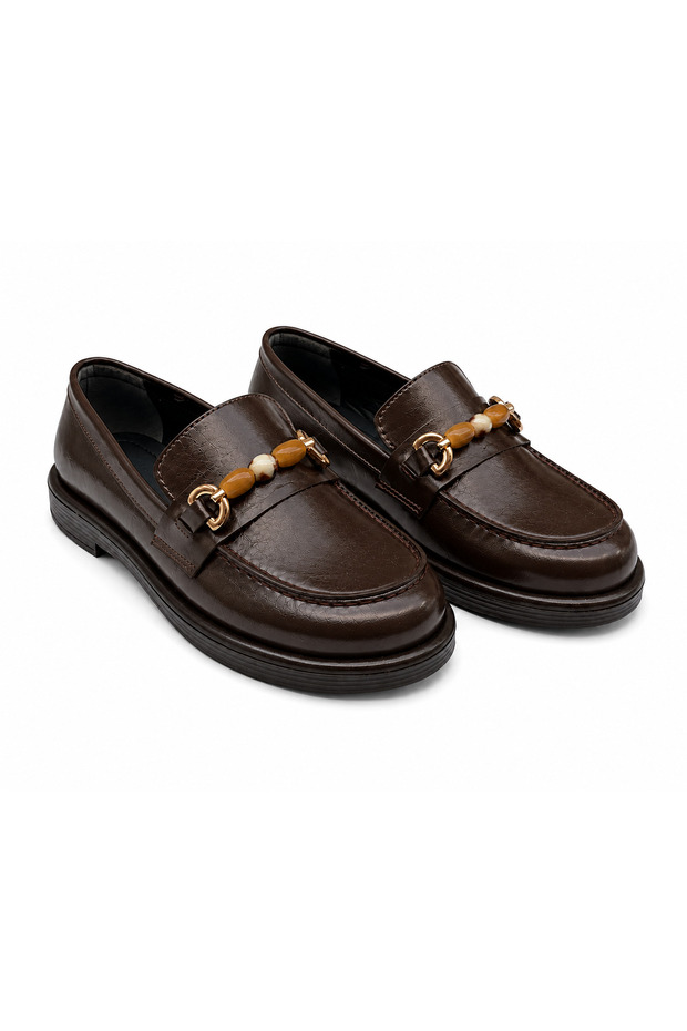 Viola Brown Rustic Women's Daily Classic Stone Buckle Moccasin Loafer Shoes