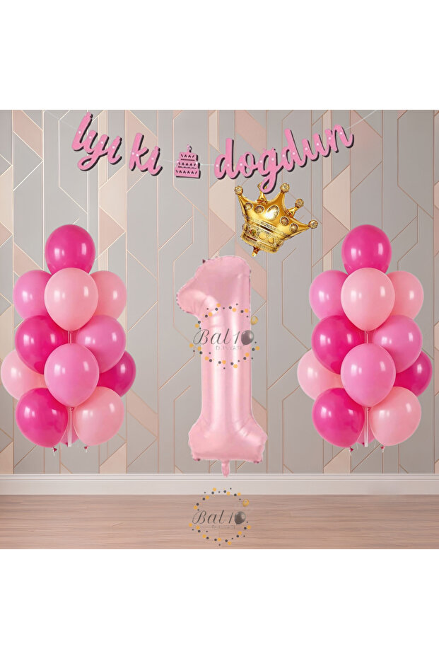 Bal10 Pink Color Themed Numbered Birthday Party Set Age-1