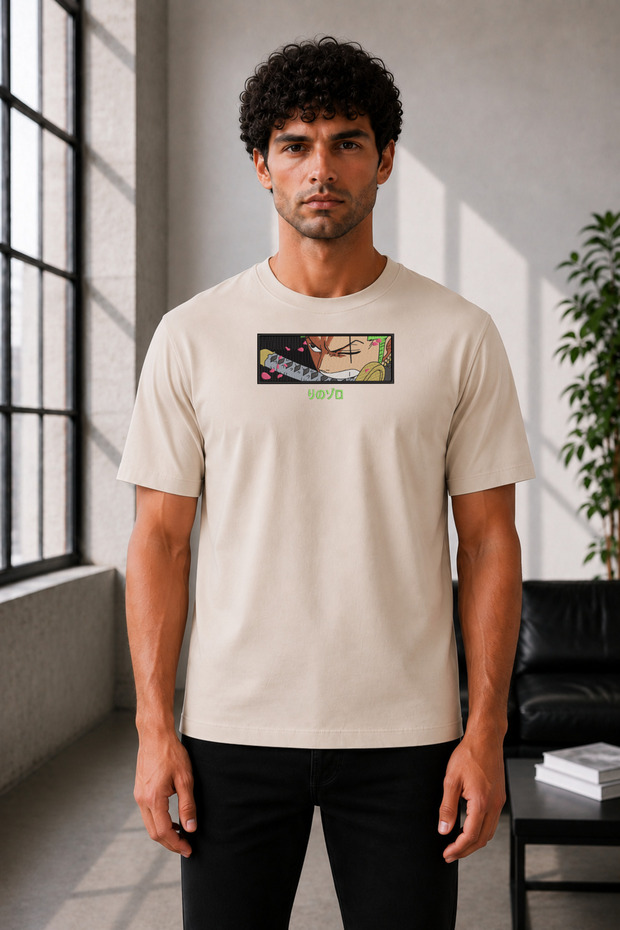 Unisex Oversize One Piece Roronoa Zoro Embroidered Anime T-Shirt 100% Cotton