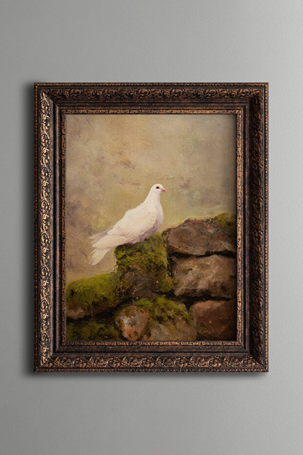 White Dove - Vintage Patterned Painting - Thick Model