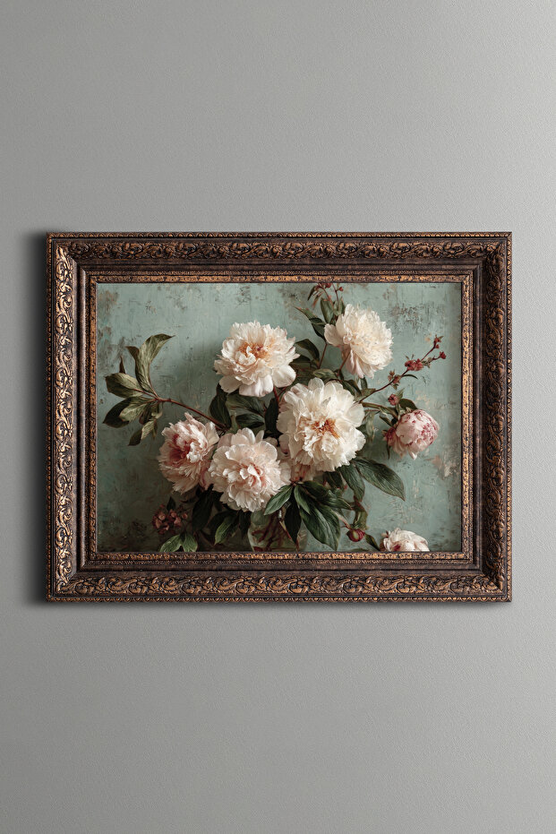White Peonies - Vintage Patterned Painting - Thick Model