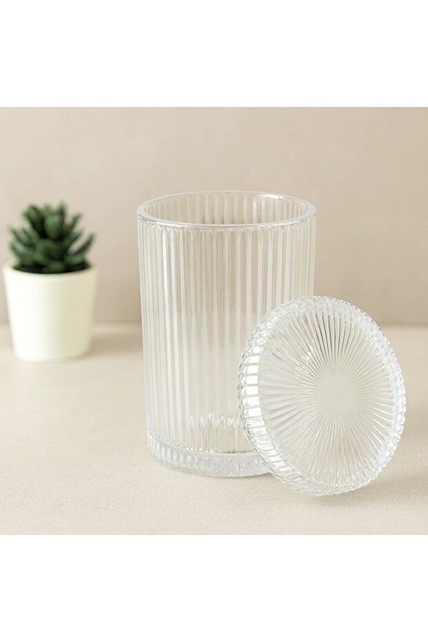 Striped Glass Cup with Lid Origami Style
