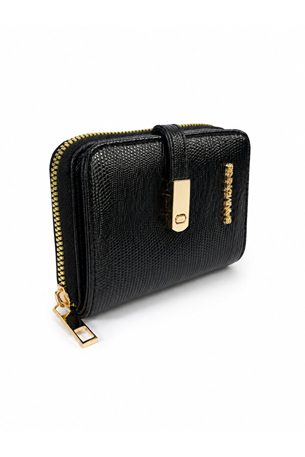 Women's Gold Detailed, Stylish and Convenient Multi-Compartment Wallet Lezard