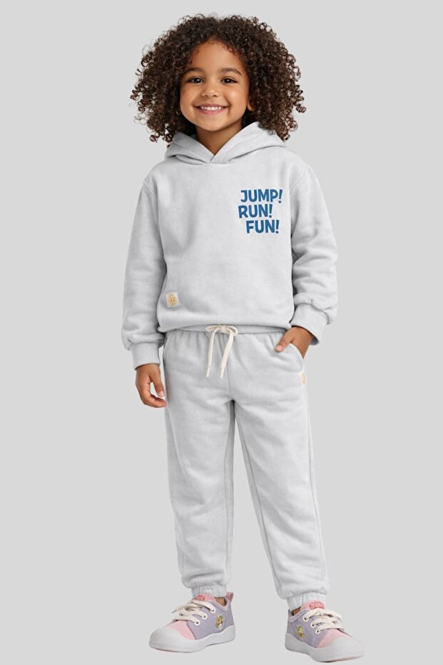 Children's "Jump Run Fun" Printed Hooded Pocket Sweatshirt Set