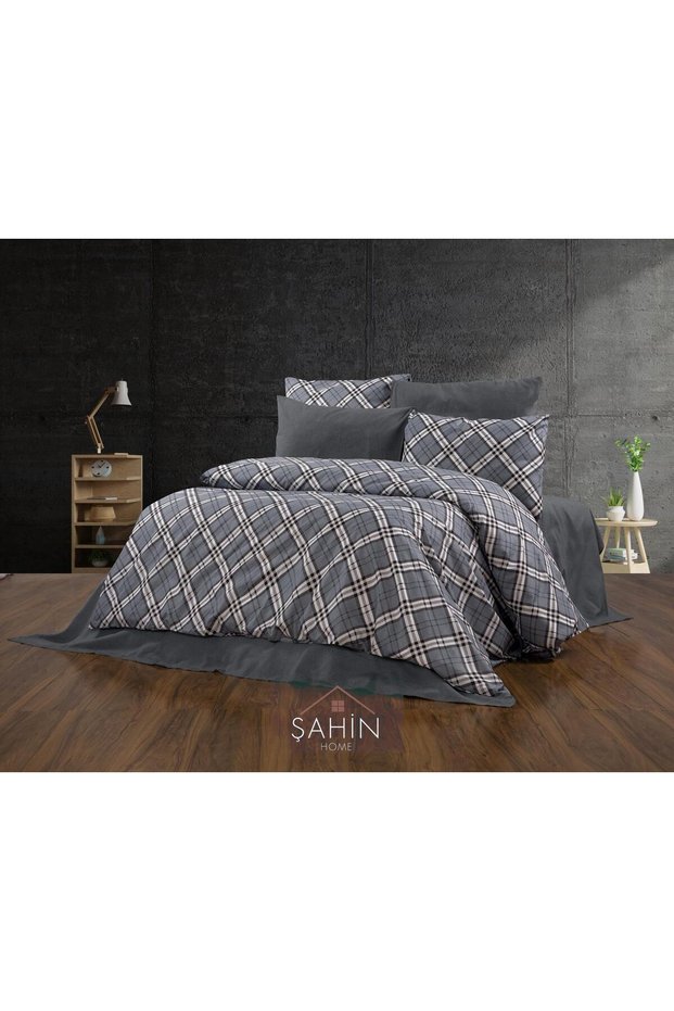 Youth Room School Plaid Pattern Single Duvet Cover Set with Elastic Sheet (100X200)