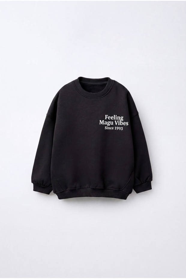 Children's Cotton Minimal Text Printed Black School Sweatshirt
