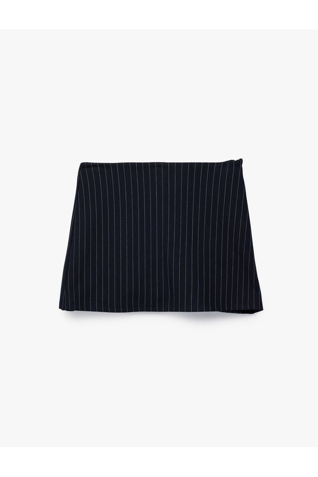 Viscose Blended Striped Short Skirt with Elastic Waist