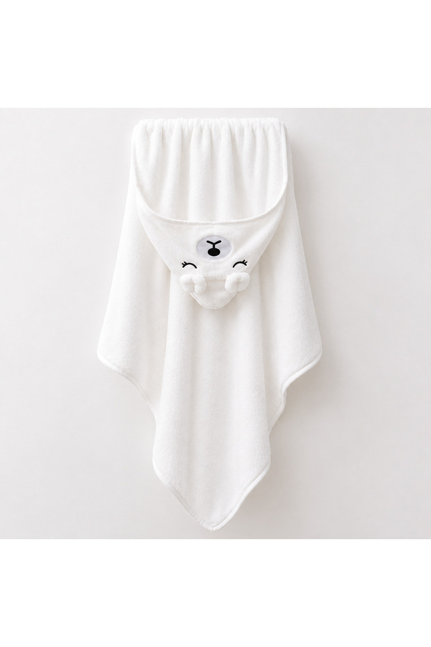 White Baby Bath Towel with Hood, Cloud Bunny, 80x80 cm