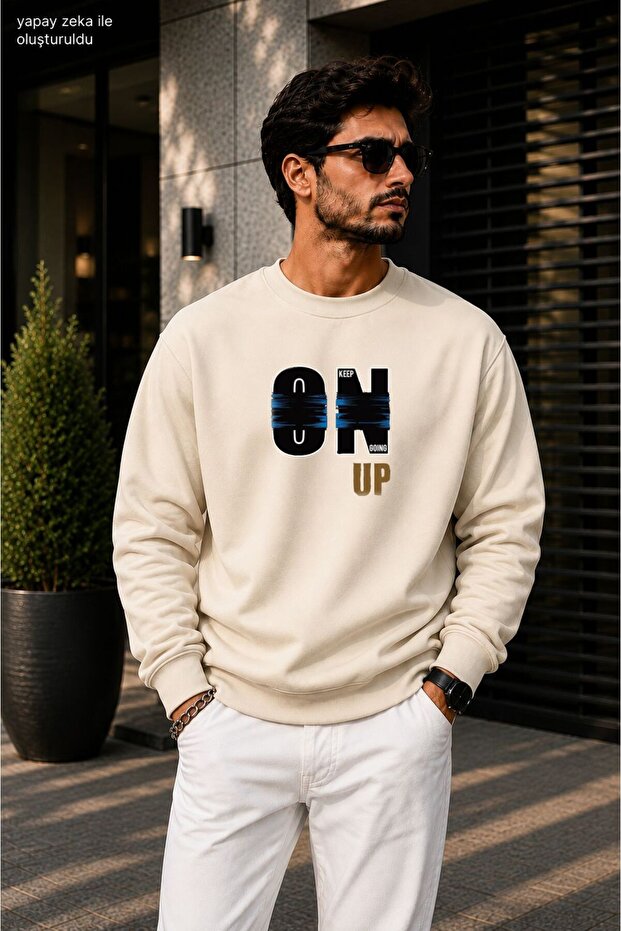 Men's Stay on up Keep Going Blue Stripe Printed Cycling Round Neck Casual Sweatshirt