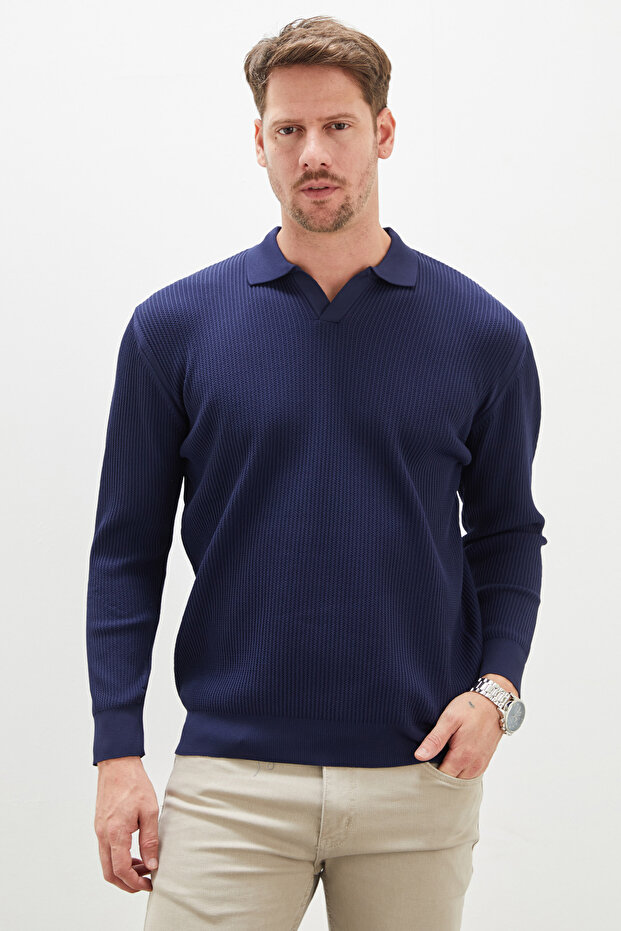 Patterned Apaş Collar Knitwear Sweater