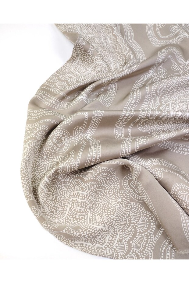 Beige with Ecru Panel Patterned Tiril Tiril Draped Matte Satin Viscose Satin Woven Fabric for Dresses & Skirts