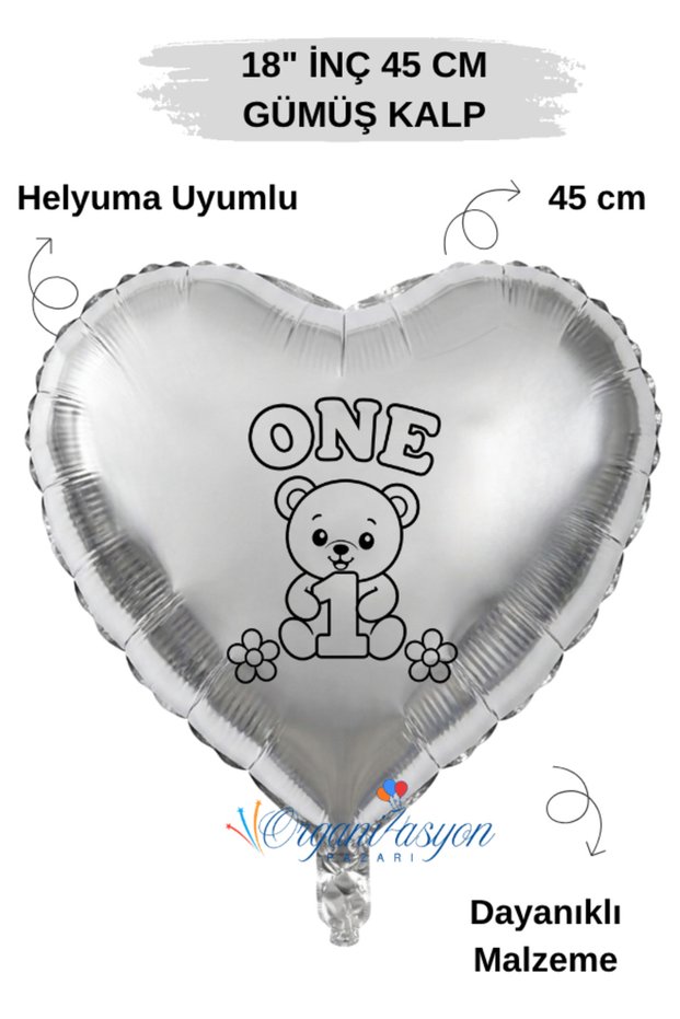 18 Inch 45 cm Foil Balloon | One Teddy Bear Daisy Printed 1 Year Old Birthday Balloon