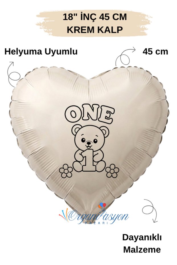 18 Inch 45 cm Foil Balloon | One Teddy Bear Daisy Printed 1 Year Old Birthday Balloon
