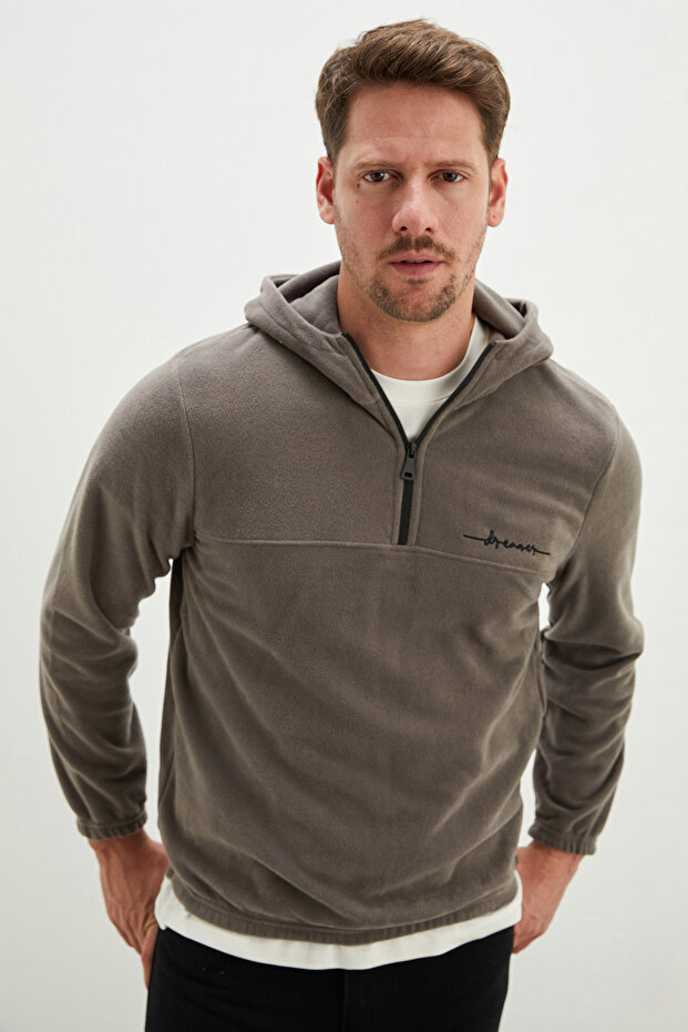 Half Zipper Hooded Fleece Sweatshirt