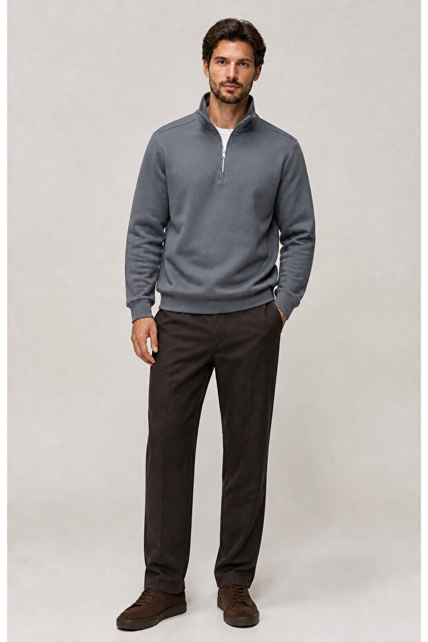 Runi Basic Regular Fit Cotton Winter Sweatshirt Anthracite