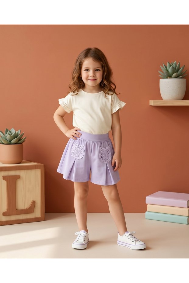 Applique Purple Shorts
