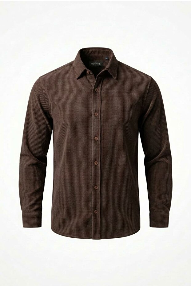 Men's High Quality Thick Ribbed Long Sleeve Velvet Shirt Sun476